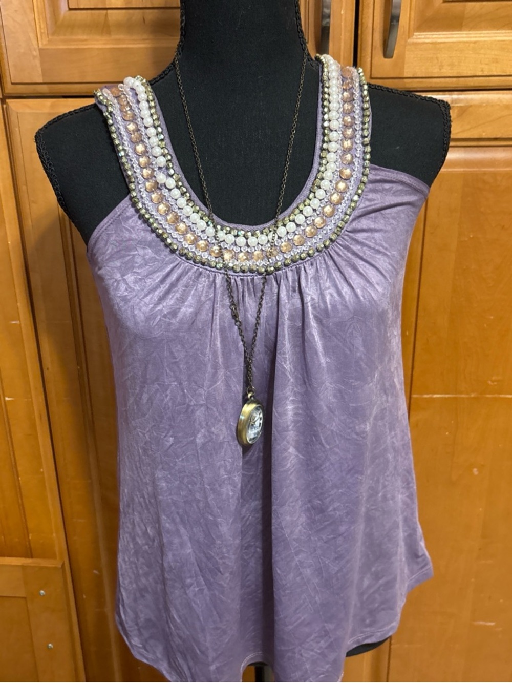 BCX Lavender Beaded Neckline Sleeveless Camisole